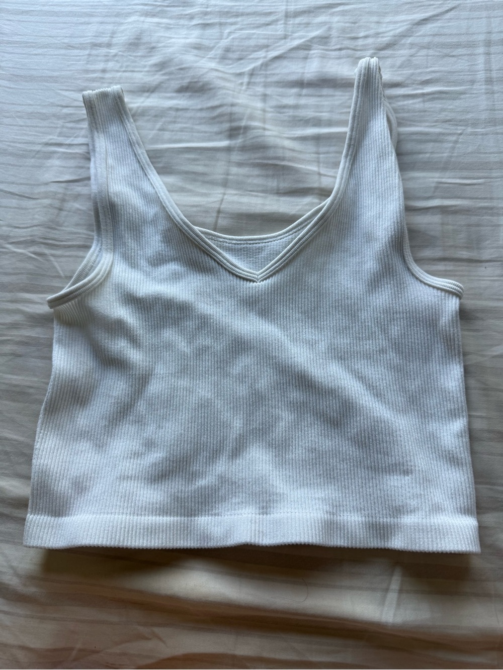 Women's White Ribbed V-Neck Tank Top